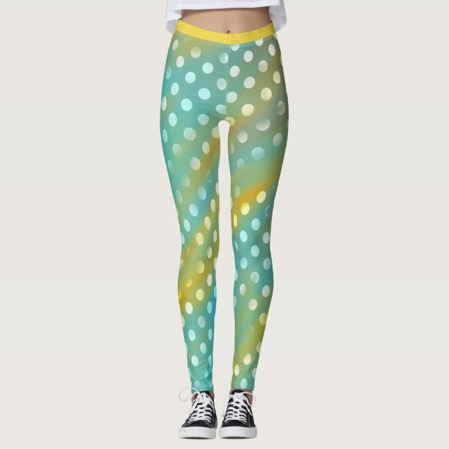 Leggings Aqua y piernas amarillas con puntos blancos (Anverso)