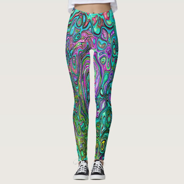 Leggings Aquamarine Groovy Abstract Retro Láquido Swirl (Anverso)