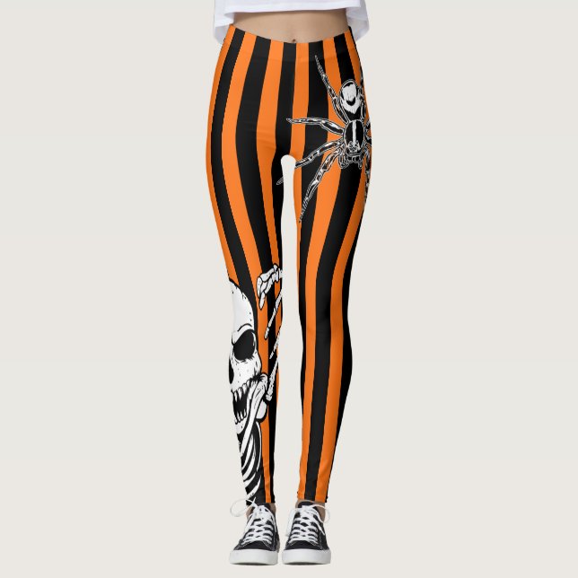 Leggings Araña Naranja de Halloween con rayas negras (Anverso)