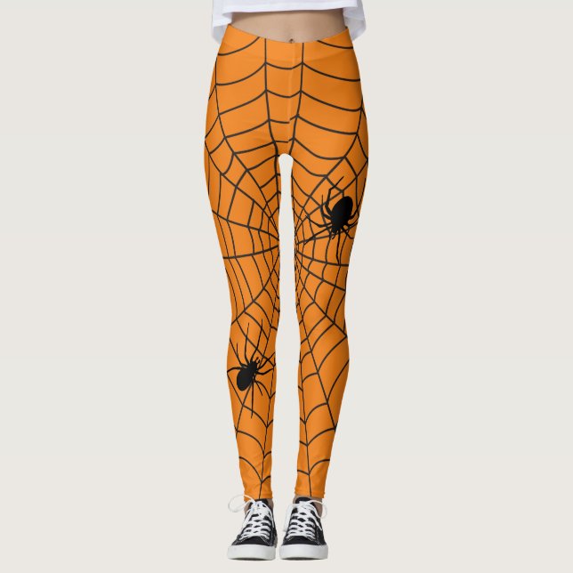 Leggings Arañas de Halloween en negro Naranja de Cobweb (Anverso)