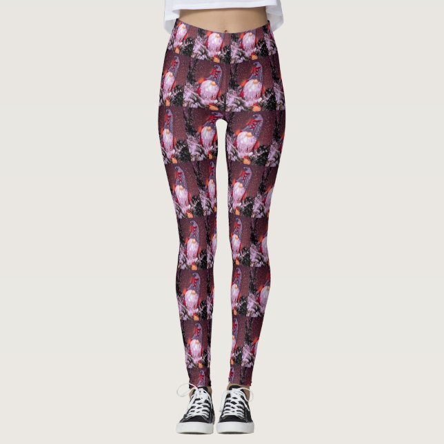 Leggings Árbol de feriado de Gnome lindo Feliz Navidad (Anverso)