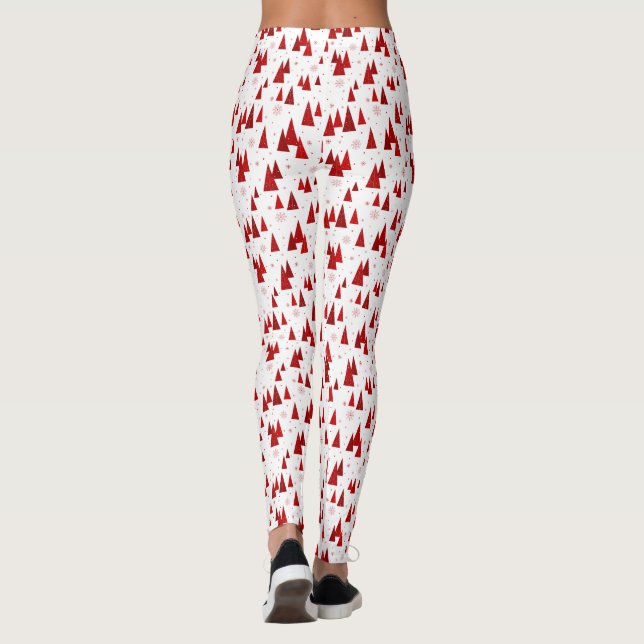Leggings Árbol de Navidad Blanco y Rojo con patrón de copos (Reverso)