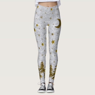 Leggings Árbol de navidad brillante, estrellas en el papel