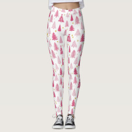 Leggings árbol de Navidad de vacaciones rosa