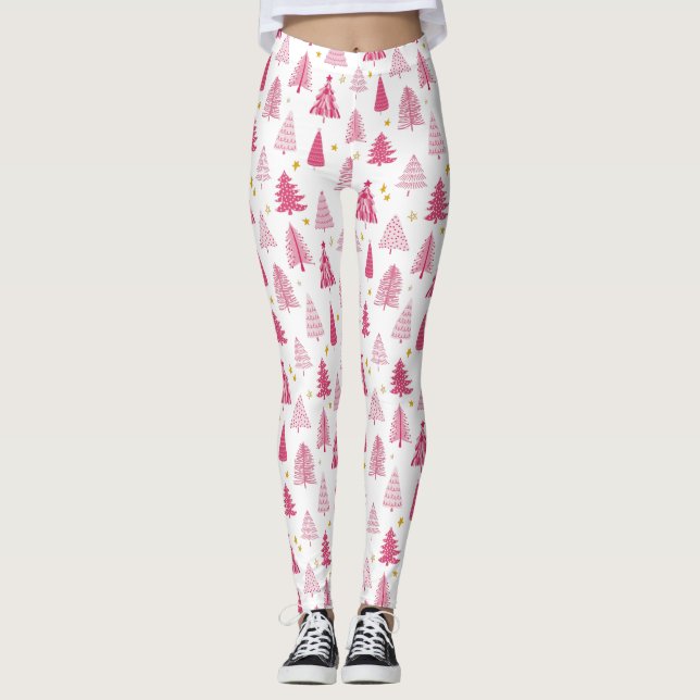 Leggings árbol de Navidad de vacaciones rosa (Anverso)