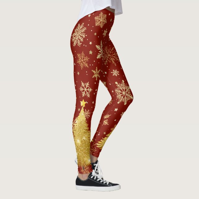 Leggings Árbol de Navidad dorado y copos de nieve de oro en (Derecha)