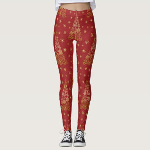 Leggings Árbol de Navidad elegante rojo y dorado