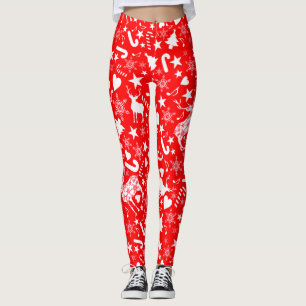 Leggings Árbol De Navidad, Regalos, Caña De Vapor Y Decorac