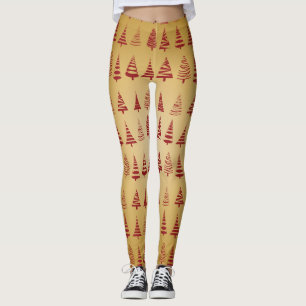 Leggings Árbol de Navidad rojo moderno sobre dorado