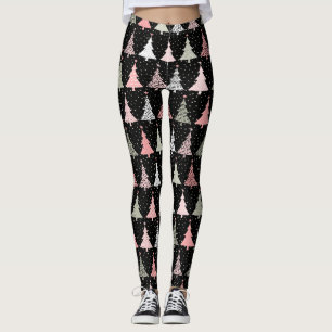 Leggings Árbol de Navidad rosa y verde con fondo negro