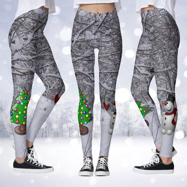 Leggings Árbol de Navidad, Snowman, escenas de nieve, leyen (Christmas Tree, Snowman, Snow Scene Photo Leggings)