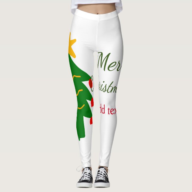 Leggings Árbol de navidad verde rojo alegre nombre de agreg (Anverso)