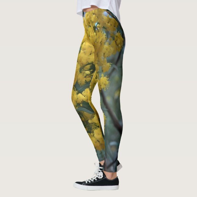 Leggings Árbol de Wattle Amarillo Floriente Australiano, (Izquierda)
