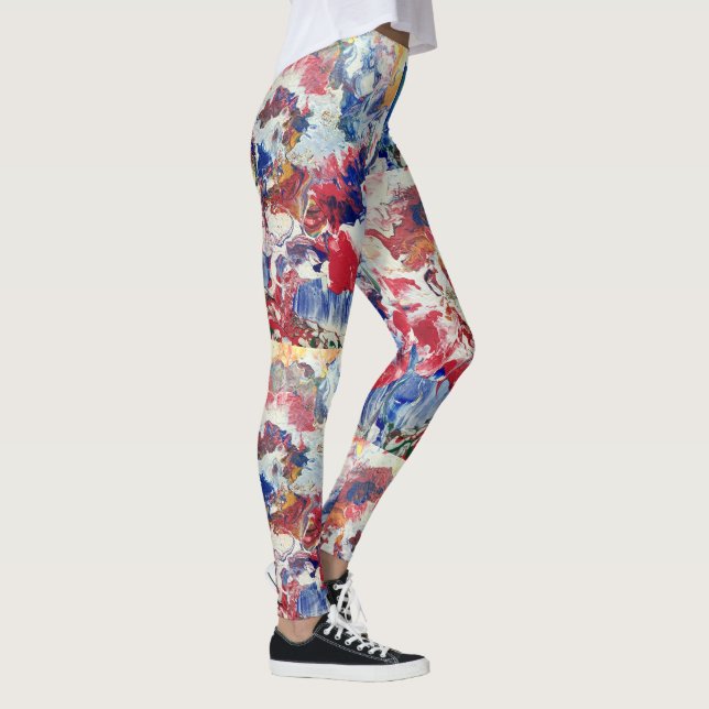 Leggings Árbol en flor azul rojo abstracto (Derecha)