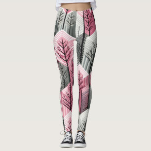 Leggings Árbol geométrico gris rosa atómico en cuadrícula