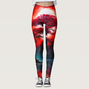 Leggings Árbol Rojo Místico Bajo Luna Llena