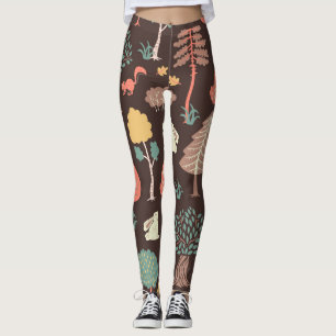 Leggings Árboles Animales: Escena de la Naturaleza dibujada