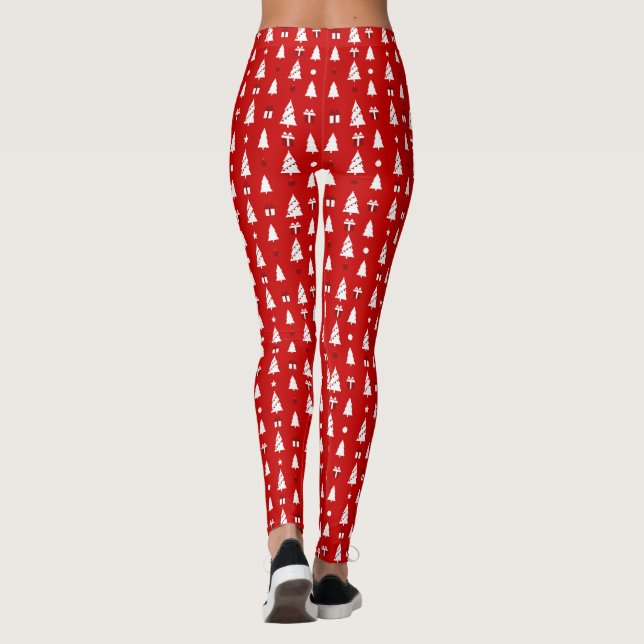 Leggings Árboles blancos de Navidad con patrón de regalo la (Reverso)