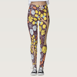 Leggings Árboles de jardín, floral, patrón de manzana