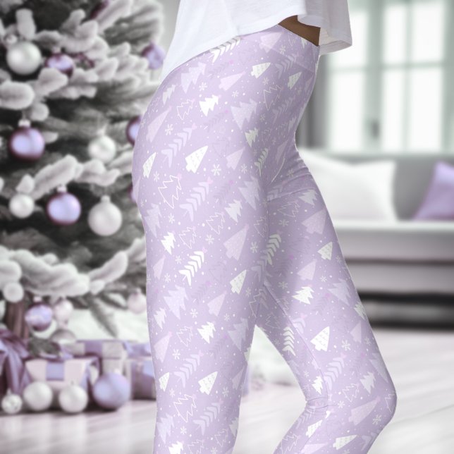 Leggings Árboles de lavanda morada Navidades de invierno Le (Purple Lavender Trees Winter Christmas Leggings)