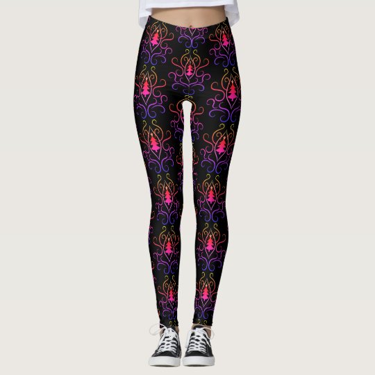 Leggings Árboles de navidad coloridos elegantes y remolinos