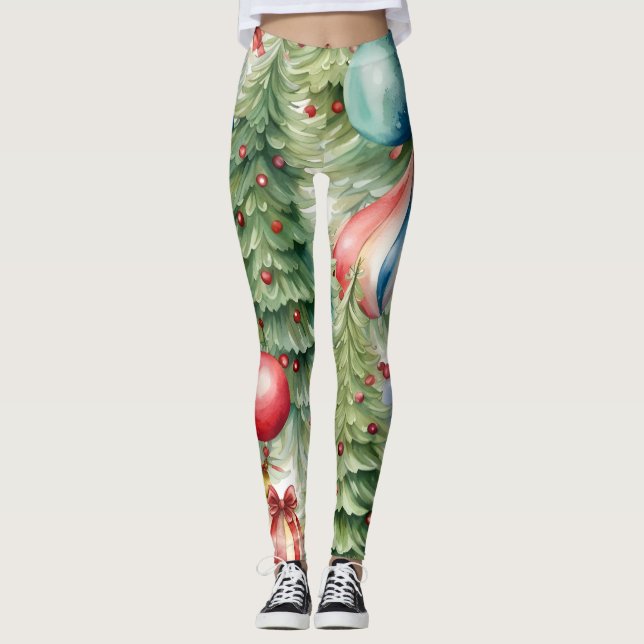 Leggings Árboles de Navidad con juguetes de vacaciones (Anverso)