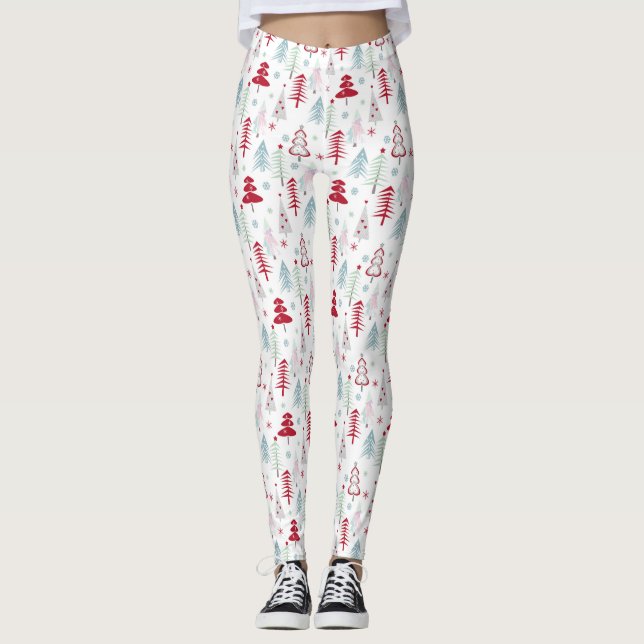 Leggings Árboles de Navidad multicolores en blanco (Anverso)