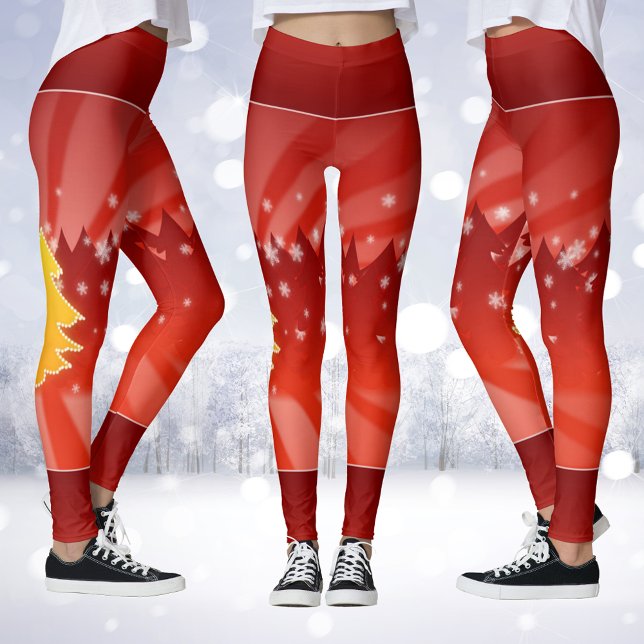 Leggings Árboles de Navidad sombras de piernas rojas (Christmas Trees Shades of Red Leggings)