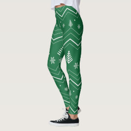 Leggings Árboles de Navidad verdes con copos de nieve