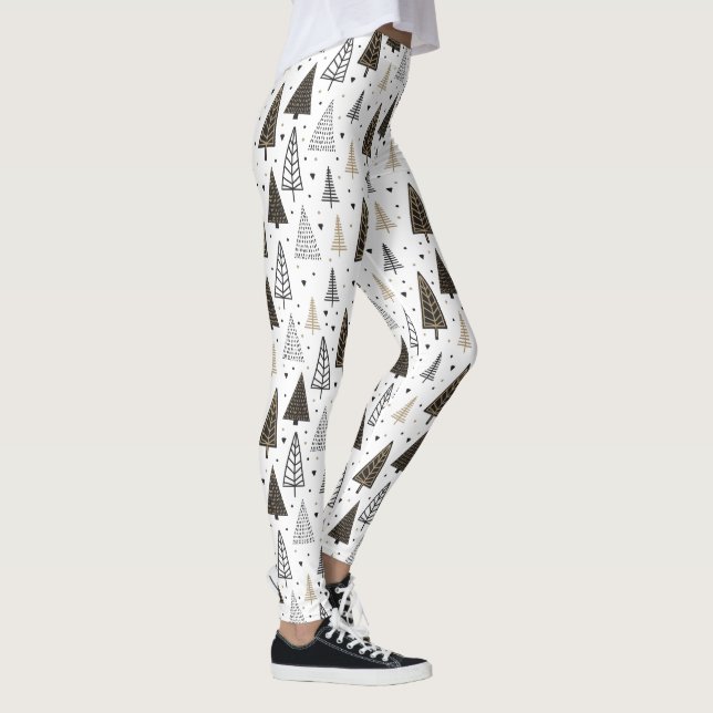 Leggings Árboles de pino dibujados mano negra moderna del (Derecha)