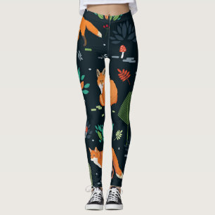 Leggings Árboles de zorros deja fondo oscuro