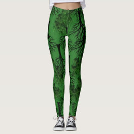Leggings Árboles negros en verde oscuro
