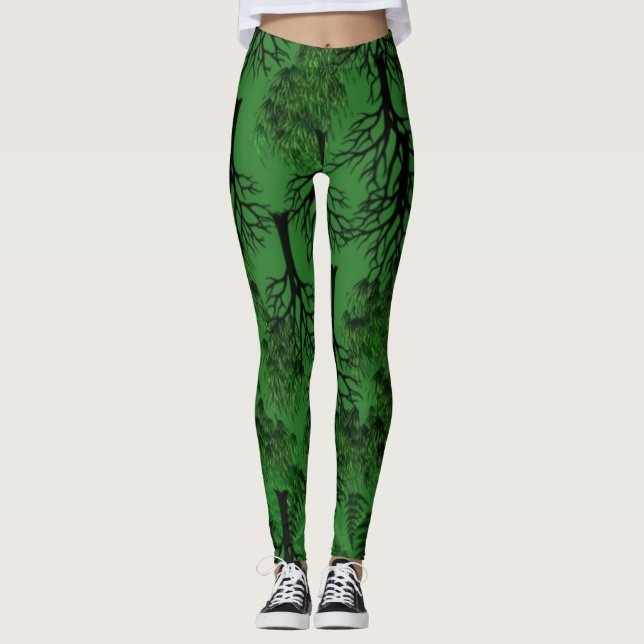 Leggings Árboles negros en verde oscuro (Anverso)