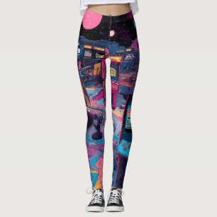 Leggings Arcade Retro Futurista en el Espacio Exterior
