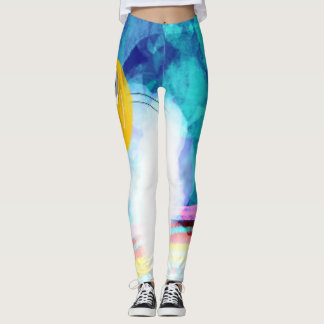 Leggings Arcoiris abstracto de la nube azul pájaro