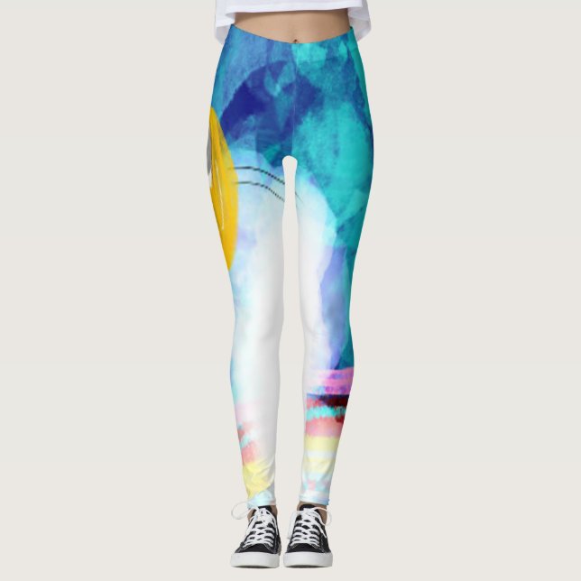 Leggings Arcoiris abstracto de la nube azul pájaro (Anverso)