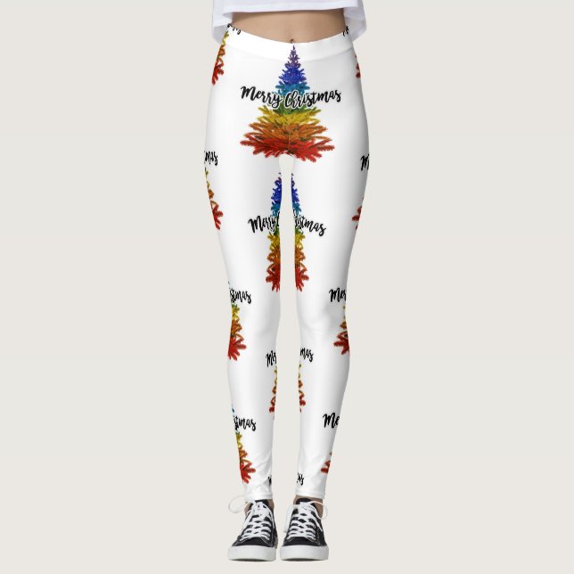Leggings arcoiris alegre árbol de navidad (Anverso)