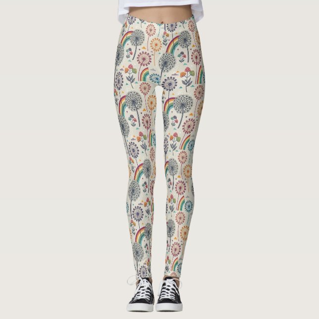 Leggings Arcoiris caprichoso y candeliones botánicos (Anverso)