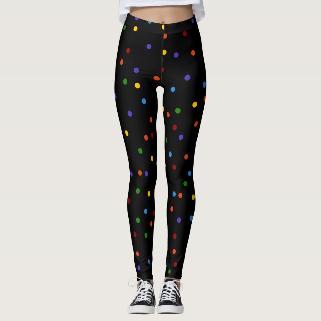 Leggings Arcoiris con puntos Polka con confetti negro (Anverso)