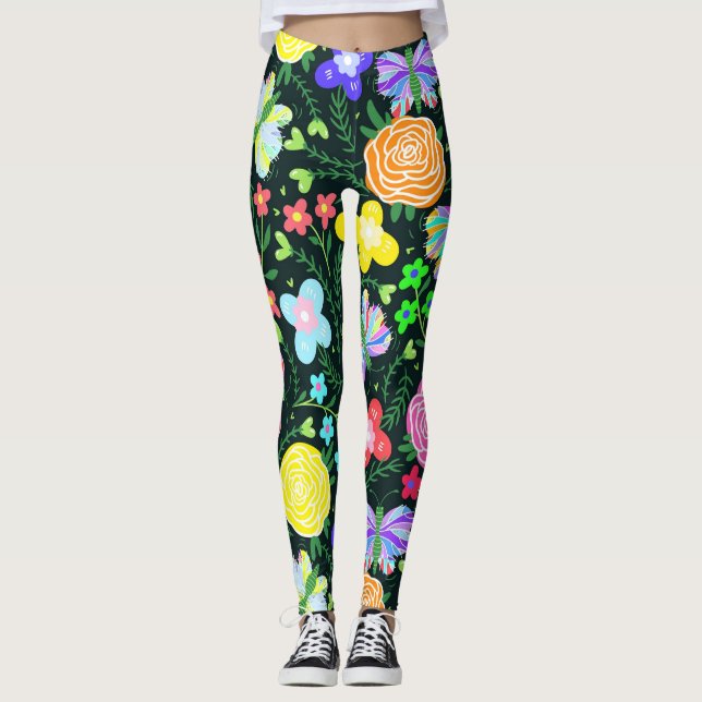 Leggings Arcoiris de flor de mariposa (Anverso)