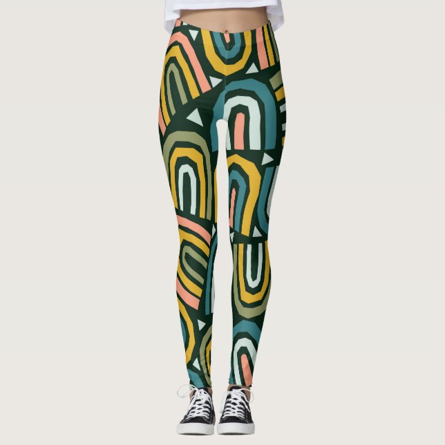 Leggings Arcos de lluvia en estilo geométrico, patrón vinta (Anverso)