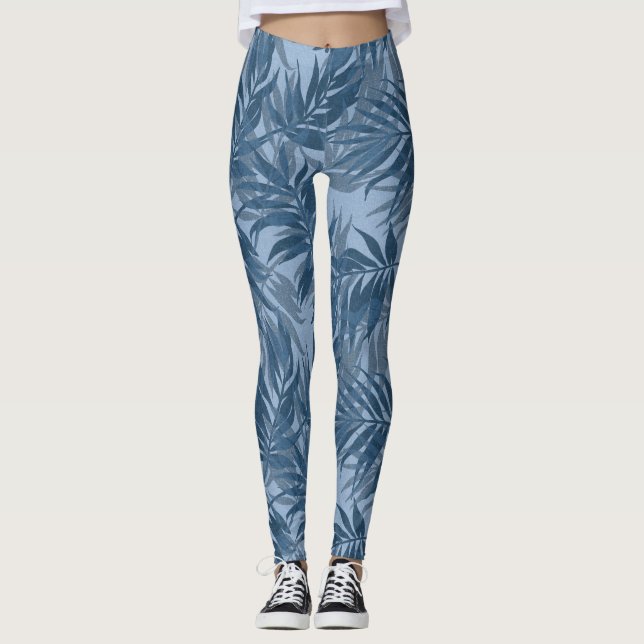 Leggings Areca Palms Indigo Tropical Hawaiano (Anverso)