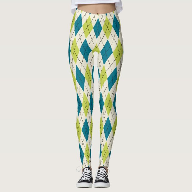 Leggings Argyle azul y verde (Anverso)