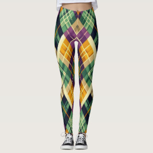 Leggings Argyle Mardi Gras verde púrpura amarillo