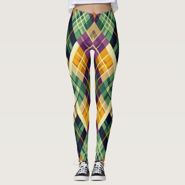 Leggings Argyle Mardi Gras verde púrpura amarillo (Anverso)