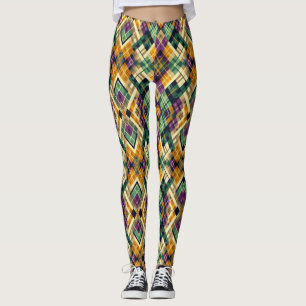 Leggings Argyle Mardi Gras verde púrpura amarillo