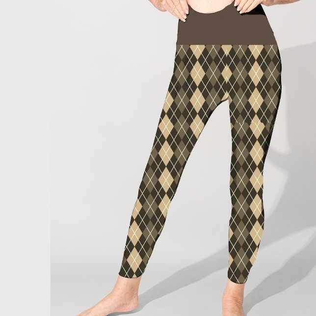 Leggings Argyle Marrón Negro Patrón Elegante Bonito (Subido por el creador)