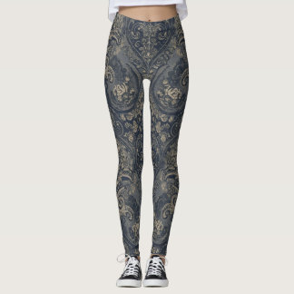 Leggings Aria Grace Navy Peony Paisley Heritage Tapestry