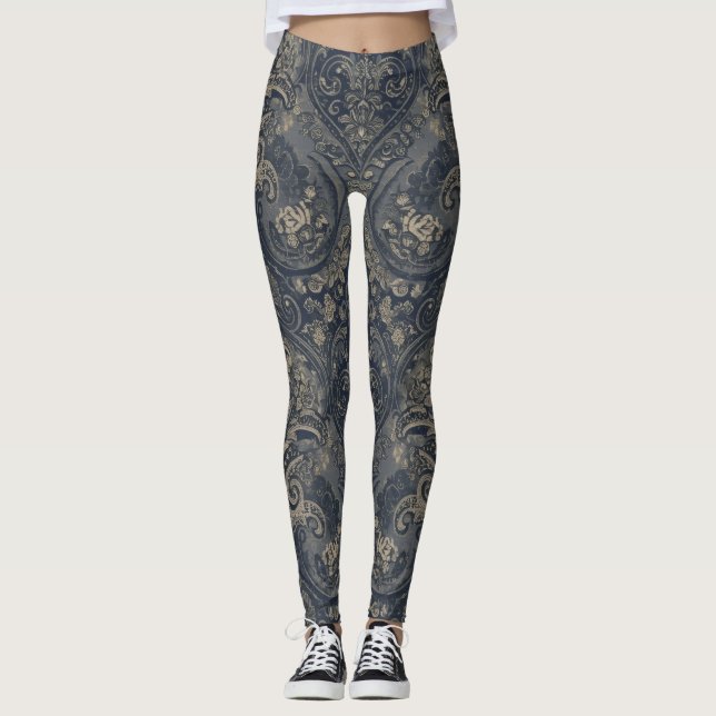 Leggings Aria Grace Navy Peony Paisley Heritage Tapestry (Anverso)