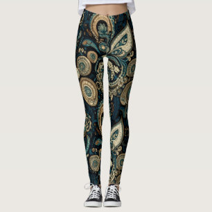 Leggings Aria Grace Peonía Paisley Herencia Azul Medianoche